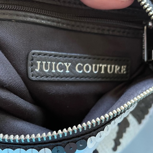 Juicy Couture Black White Sequin Chain Leather Strap Houndstooth Evening Bag GUC - Picture 4 of 6